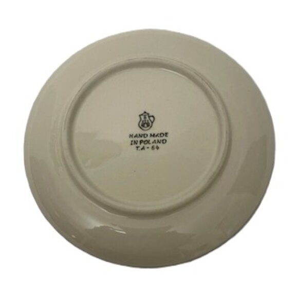 Boleslawiec Polish Pottery Plate Hand Made in Poland Cream & Blue Hearts Swirls - Picture 2 of 3